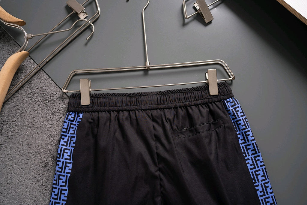 Fendi Inspired Men's FF Logo Tape Side Stripes Quick-Dry Beach Shorts