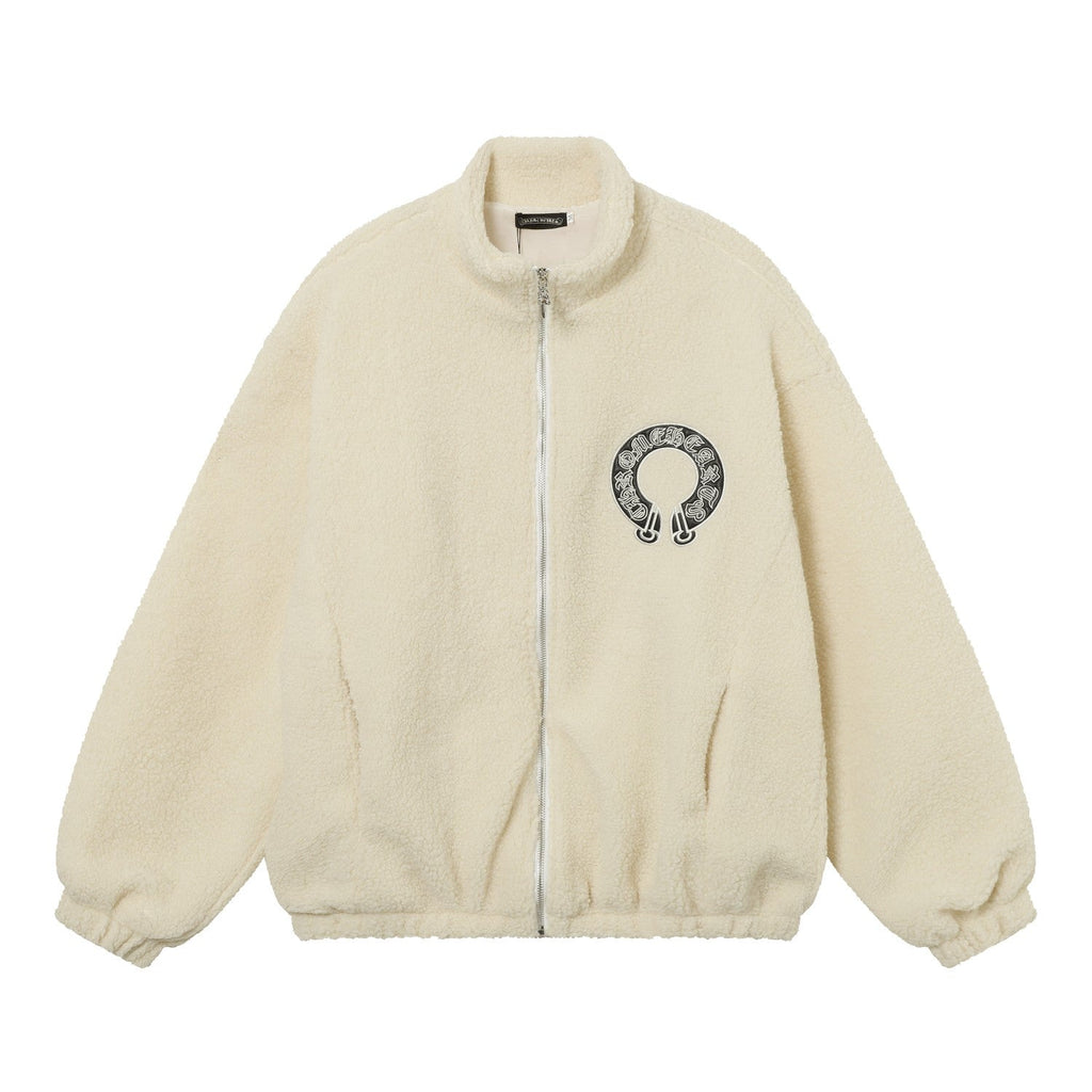 Chrome Hearts Horseshoe Embroidered Sherpa Jacket - Black Cream Gothic Coat 825